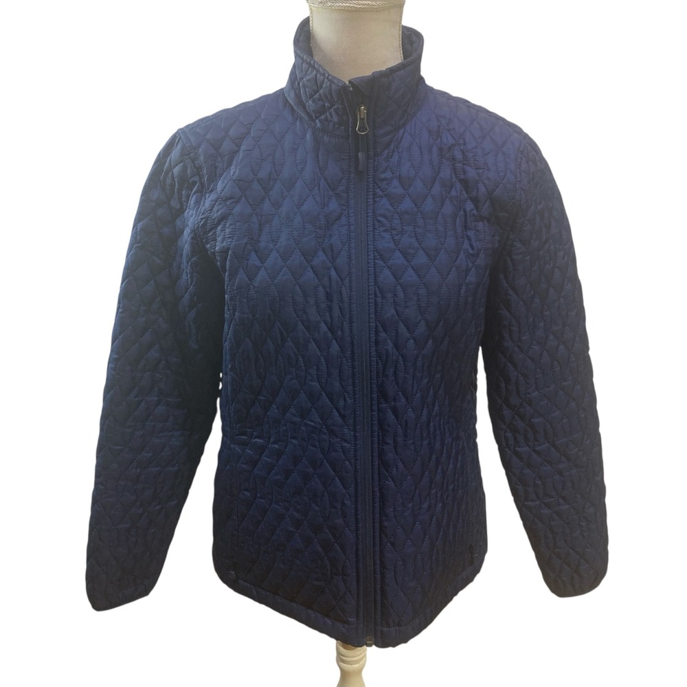 Lands'‎ End Quilted Jacket Women's M/P 10-12 Blue Lightweight Full Zip Coat